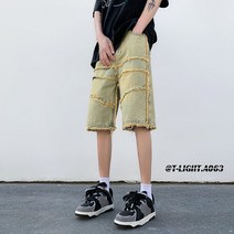 남자반청바지 청소년 연예인 특이한 5부 청 반바지 M~