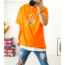 4XL 남여공용 귀여운 곰돌이 커플티 오버핏반팔 스트릿티셔츠