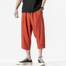 빅사이즈배기바지 칠부 남성 여름 얇은 캐주얼반바지 트렌드 운동 오부바지 와이드 루즈핏 솔리드 무지 팬츠 289731602