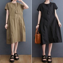 리틀깽스 다이뻐 빅사이즈 여름하객패션 코튼면 린넨 블루 리본포인트 박시한 루즈핏 원피스