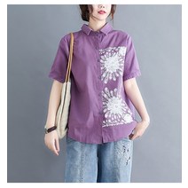 오버핏셔츠 빅사이즈 이쁜이 MM 상의 여성 와이드 루즈핏 단아한 카라넥 스타일리쉬 플라워 프린팅 싱글 1436912259