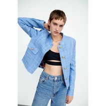 ZARA 자라 골드버튼 트위드자켓 라이트블루