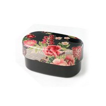일본[하코야] 하나모요 2단(타원)도시락/포첩칠기, 블랙