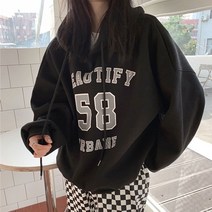 여성 영문 레터링 포인트 오버핏 따뜻한 기모 후드티