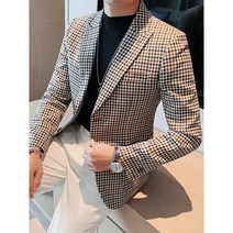 남성 봄 캐주얼 슬림핏 체크무늬 블레이저 수트 정장 자켓 탑