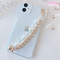 아이폰 갤럭시 LG 진주 구슬 스트랩 손목 체인 핸드폰줄 폰케이스 SL049 진주보석 골드체인스트랩