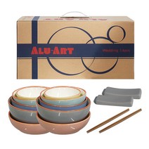 ALU-ART 2인 도자기 식기세트 14P 공기 대접 젓가락 찬기 홈세트