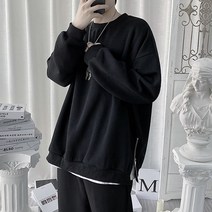 남성 오버핏 봄 맨투맨 박시 티셔츠 블랙 카키 블루 그레이 데일리 스쿨룩 남친룩 옆트임