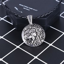 구미 개성 입체 양면 사자머리 목걸이 남조인 펜던트 액세서리