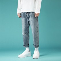 캐주얼 9부 팬츠 여름 대미지 데님입니다 바지남자 봄가을 트렌드 와이드 루즈핏 스트레이트핏 일자 7101 4995755430