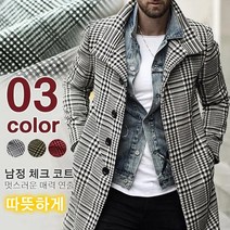 남성 체크 체스트 코트 겨울 캐주얼 반코트S~3XL