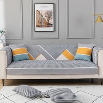 사계절 워싱 면 프린팅 소파 매트 북유럽 심플 순면 패브릭 미끄럼 방지 소파 방석 핸드 타월78131, 프린트하운드투스패턴-그레이, 70*70