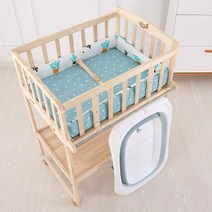 원목 기저귀교환대 기저귀갈이 수납 다기능 아기 옷걸이 거치대, 원목 아기침대 기저귀대+목욕조+케어패드비고