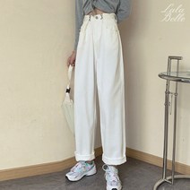 라라벨 여성 데님팬츠 버클 데님 와이드핏 세미와이드 팬츠