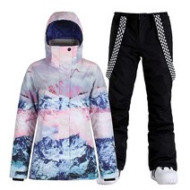 GSOU SNOW 여성용 스키 재킷 및 바지 방수 방풍 스노보드 코트 단열 따뜻한 겨울 컬러 스팟 블랙, Blue White