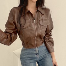 [레티고] 데일리 크롭 레더 집업 자켓