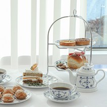 홈파티 플레이트 2단 접이식 트레이 / 홈카페 케이크트레이, 실버