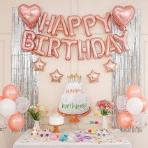 연지마켓 생일풍선 생일파티용품 세트, 해피 로즈골드B