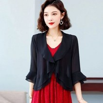크롭 바람막이 자켓 봄 여름 러플 쉬폰 숄 재킷 용 태양 보호 얇은 슬리브 패션 코트 탑스