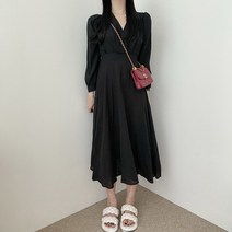 VANANA2 여성 쉬폰 로맨틱 페미닌 브이넥 쉬폰 맥시 롱 원피스