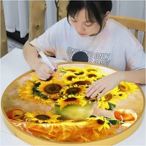 홈조이 DIY 보석십자수 돈 들어오는 금전수 원형 해바라기 십자수 직경 40cm 50cm 원목 원형액자, 40cm 해바라기 원형십자수(액자포함), 1개