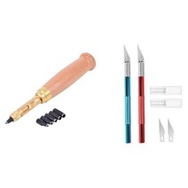 6팁 크기 1.5mm 2mm 4mm 나사 구멍 펀치 자동 가죽 도구 조각 칼 2 개 포함, 01 Wood Color Red Blue