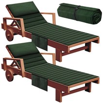 Hoolerry 2피스 접이식 긴 의자 라운지 쿠션 야외 182.9 x 53.3cm72 21인치 방수 소파 잔디 쿠션 머리 받침대 및 포켓 파티오 리클라이너 수영장용 없음 그레, Green