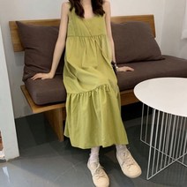 체형커버 스퀘어넥 민소매 휴가지룩 캉캉 롱 원피스