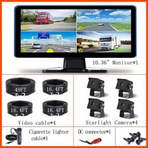 트럭후방카메라 중장비 화물차 후방카메라 1036 인치 터치 4 채널 분할 화면 자동차 DVR 레코더 모니터 AHD 백업 카메라 RVs트럭버스픽업트레일러Va, Black+아무도
