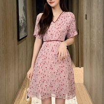 잇츠스타일 데이트룩 소개팅룩 핑크 플라워 쉬폰 미니 원피스