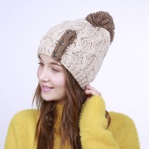 DFMEI.Knitted hat.비니가을겨울 순손뜨개 세 개의 작은 은버클 방울 니트 보온 여성 모자