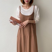 마롱패션 캥거루 끈 원피스 면 블랙 카멜