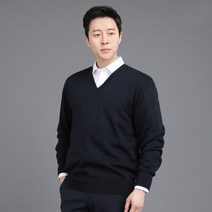 파파브로 남성 간절기 베이직 울혼방 브이넥 긴팔 니트 티셔츠 JP-KN-NTV-네이비