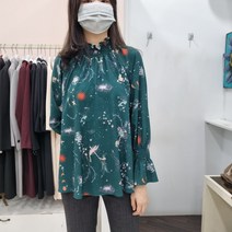 블루페페 스모킹네크패턴블라우스P204MSC704GN