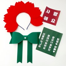 카네이션 머리띠 어버이날 어린이집 스승의날 리본화환 아기화환 만들기 DIY 완제품, [완제품] 레드 카네이션머리띠 + 리본화환 세트