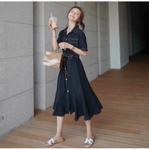 여름 여성 캐주얼 A라인 기본핏 무지 반팔 롱 쉬폰 셔츠 원피스 나들이룩 빅사이즈 77 88