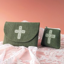 글라라미사보 레이스십자가 묵주/미사보주머니(카키), 묵주주머니(카키)