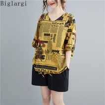 대형 빈티지 편지 Tshirt 여성 캐주얼 큰 중년