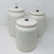 Contemporary Home Living 화이트 독특한 꽃 밀봉 보관 용기 3개 세트 유리 손잡이 포함 27.9cm(11인치) 414831