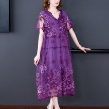 여름 박시 상패 자수 레이스원피스 여성 봄 고급 작은 키 엄마 와이드 루즈핏 빅사이즈 롱 4788573792