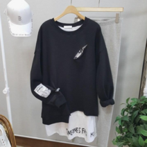 상상그이상 여성용 국내제작 유니크한 구제 포인트 영문 레터링 언발란스 기모 맨투맨 티셔츠