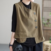 도오빠 여성 조끼 베스트 면 면조끼 봄 여름 가을 유니크 여자조끼