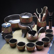 중국 전통 다도세트 다기세트 대나무 차판 퇴수기 휴대용 반자동, 다크 향기 자동 차 세트 8 컵 + 차 캔 + 페