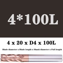 타일컷팅기 타일 절단기 카타기 밀링 커터 합금 코팅 텅스텐 스틸 도구 maching hrc55 endmill 밀링 커터 키트 밀링 머신 도구 cnc 라우터 비트, 4x20xd4x100l