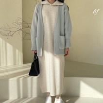 ft 노이 울 카라 롱 홀가먼트 니트 원피스 오트밀 로즈 카키