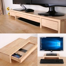 솔이홈 고급형 고무나무 원목모니터받침대 서랍 선반 모니터다이 티비받침대, 3)고무나무 2단받침대
