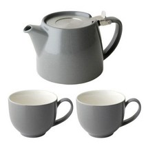 도자기 홍차 티팟 FORLIFE 포라이프 그레이 스탬프 530ml 찻잔 295ml 2개