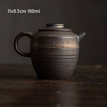 도자기 술 주전자 180ml 레트로 거친 세라믹 수제 금테 유약 단일 냄비 필터 녹 유약 휴대용 쿵푸 차 세트, 11x8.5cm 180ml