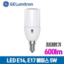 GE LED 브라이트 스틱 전구 5W 샹들리에 밝은 촛대구 E14 / E17 전구 600lm, 주광색(하얀빛), 스틱 5W E14(14mm)