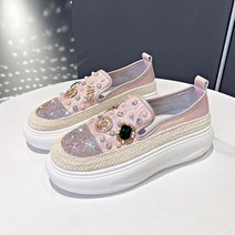 5cm 키높이 슬립온 운동화 단화 로퍼 키작녀 통굽 반짝이 큐빅